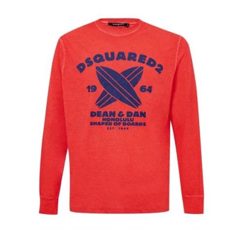 Rød Bomull Tee Klassisk Crew Neck