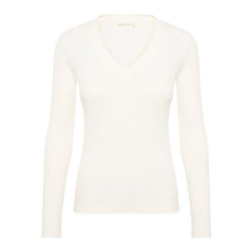 V-hals Langermet Topp Whisper White