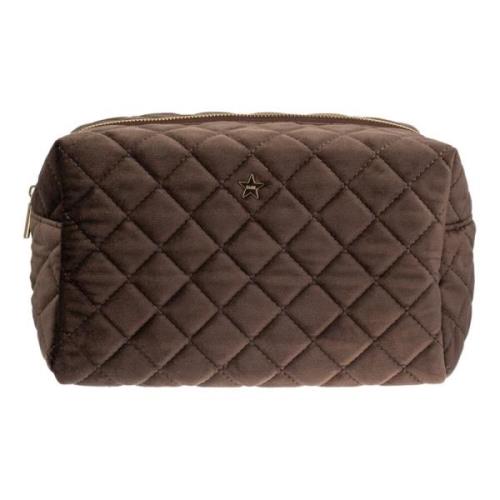 Velvet Square Quilted Make-Up Pouch Stor Sjokoladebrun