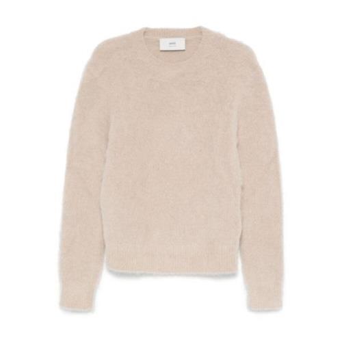 Beige Strikket Crew Neck Sweater