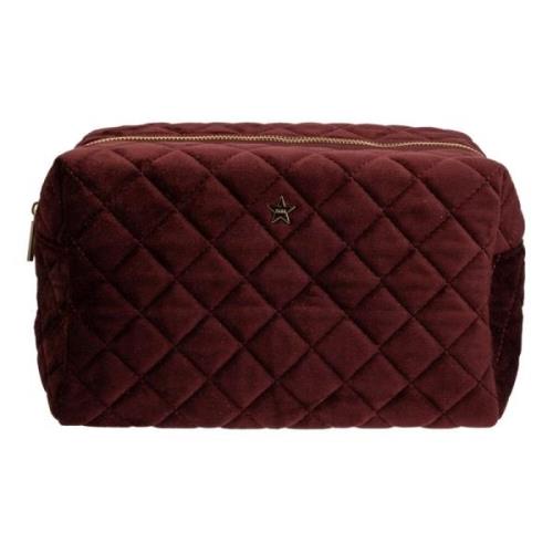 Fløyel Kvadratisk Quilted Make-Up Pung Stor Maroon