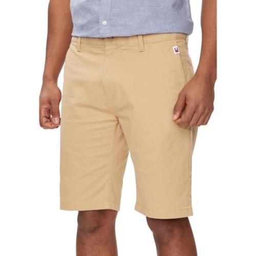 Beige Plain Zip Shorts