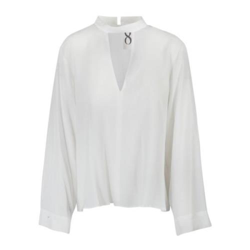 Crepe Bluse med V-hals og knapp