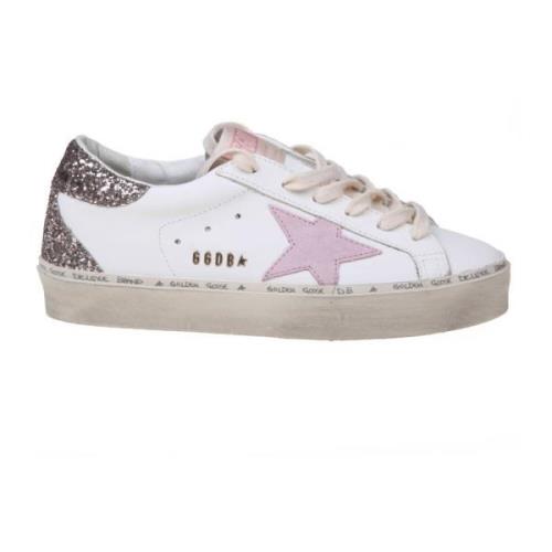 Hvite Skinn Sneakers med Rosa Detaljer