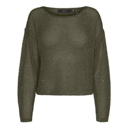 Grønn Boatneck Kort Pullover Genser