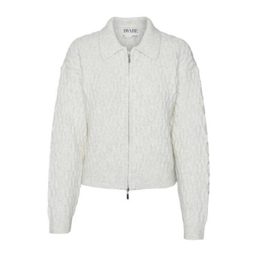 Hvit Zip Cardigan Genser