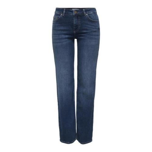 Mørk Blå Denim Mid Straight Jeans