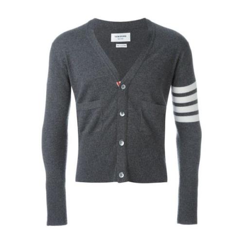 Grå Cashmere Cardigan med 4-Bar Stripe