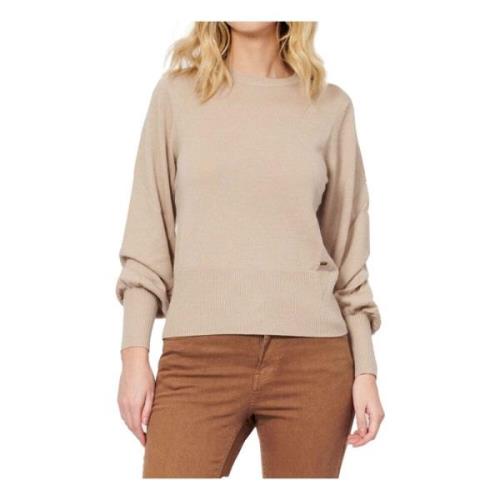 Beige Sweater Rund Hals Lang Erme