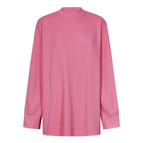 Rosa Ribbet Bomull Crewneck Langarmet Polo