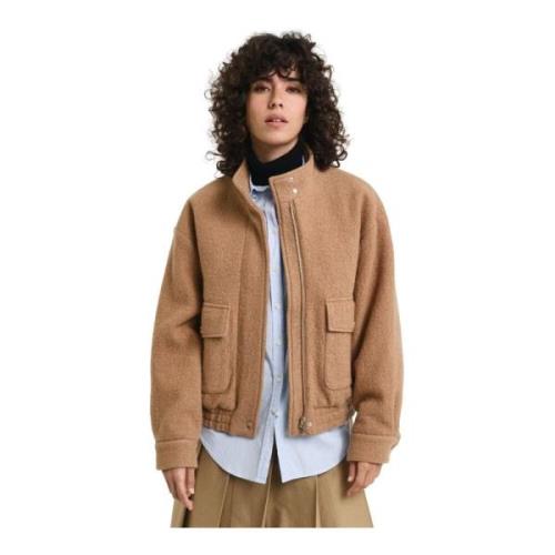 Beige Wool Harrington Jakke Yttertøy