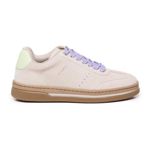 Beige Trainers Sneakers Broderi Logo Lisser