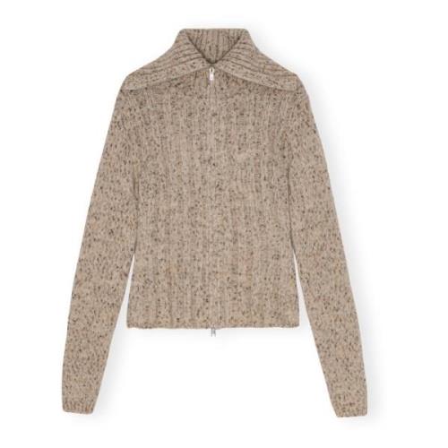 Beige Alpaca Highneck Cardigan