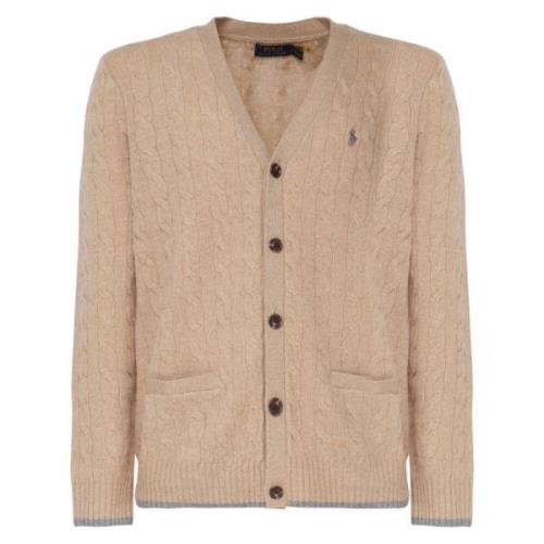 Beige Ull Kasjmir V-Hals Cardigan