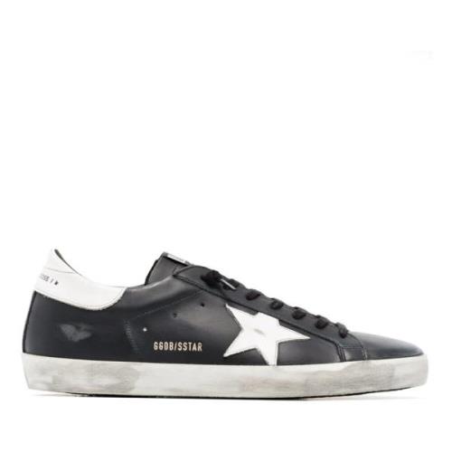 Svart Skinn Sneakers Vintage Stil