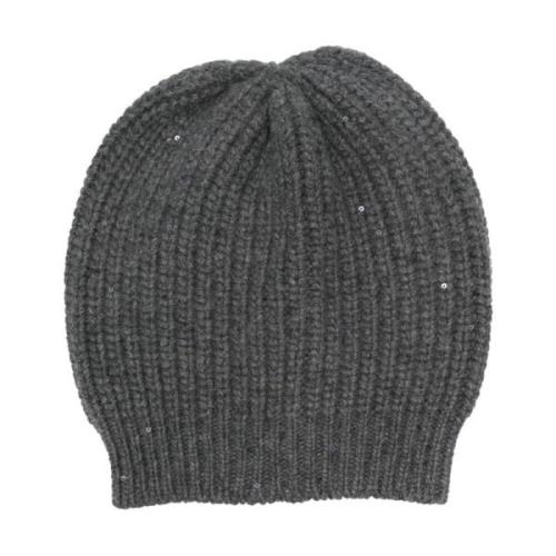 Grå Cashmere Beanie med Paljetter