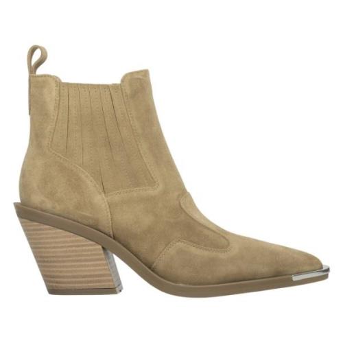 Kvinner Beige Cowboy Støvler laget av Italiensk Ekte Velour Er00114523