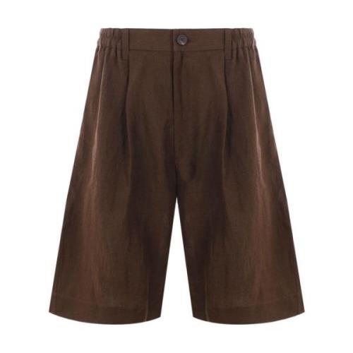 Brune Linshorts med Elastisk Midje