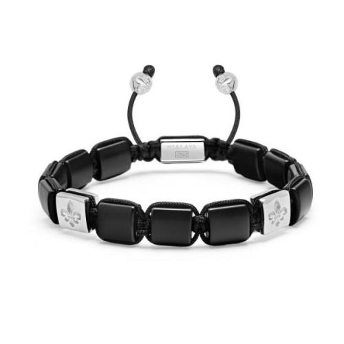 Mens Matte Onyx Flatbead Bracelet in Black and Sterling Silver