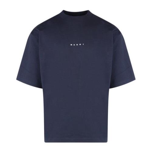 Blå Crew-Neck Bomull T-skjorte