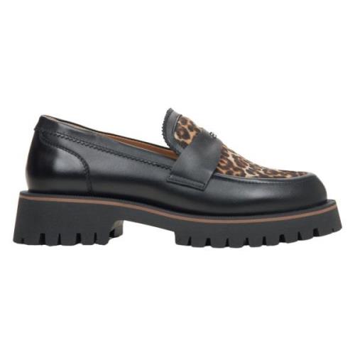 Svart Leopardmønstret Skinnloafers