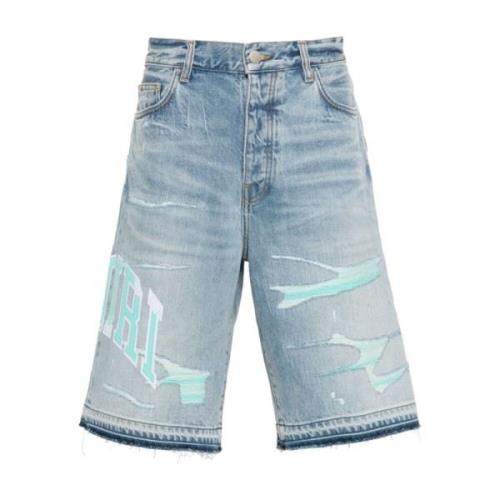 Blå Denim Shorts Logo Patch 100% Bomull