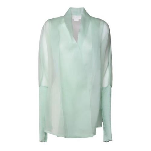 Jade V-Hals Bluse med Gjennomsiktige Detaljer