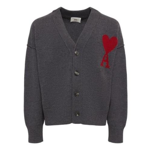 Grå Ull Cardigan med Monogram Mønster