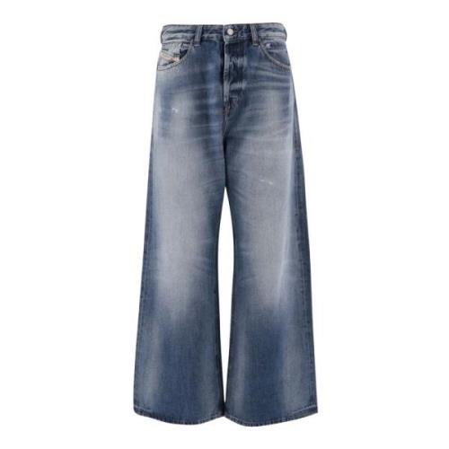 Wide Leg Denim Jeans med Vasket Effekt