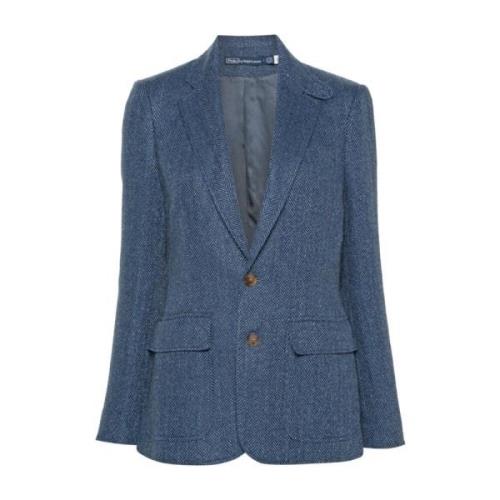 Blå Herringbone Peak Lapel Jakke