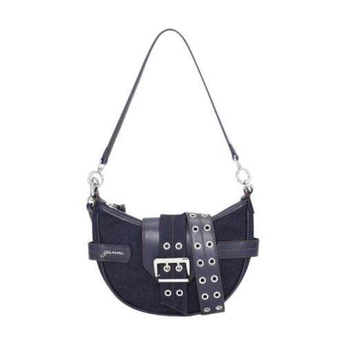 Denim Crossbody Veske med Sølvspenne