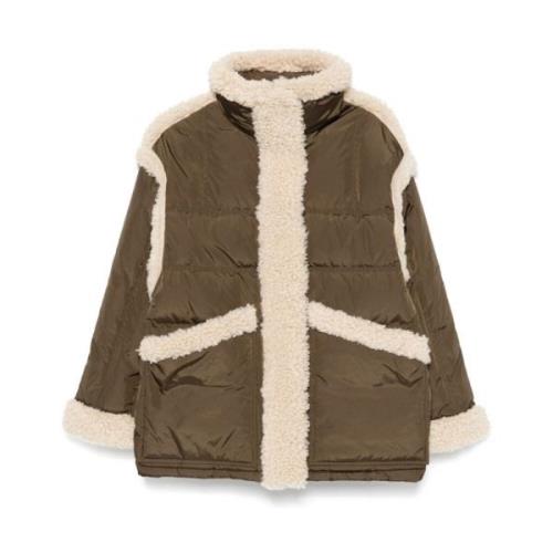 Quiltet Polstret Frakk med Faux-Shearling Trim