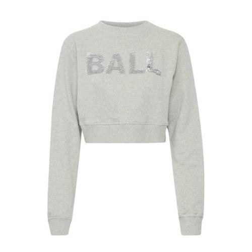 Grå Cropped Sweatshirt med Paljett Logo