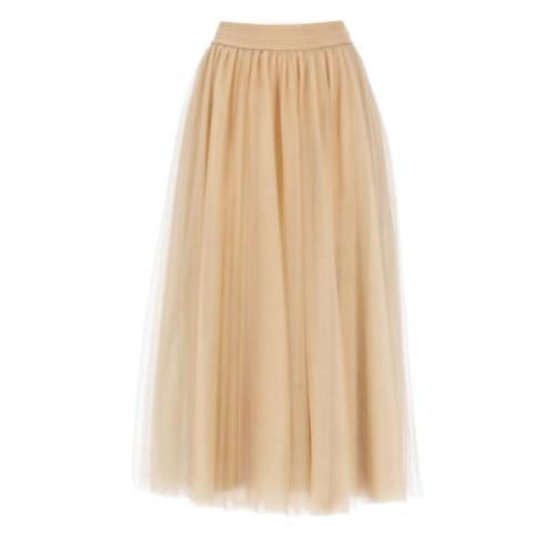 Beige Tulle Skjørt Elastisk Midje Flared