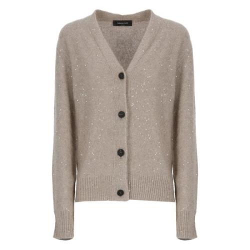 Beige Ull Cardigan med Paljetter