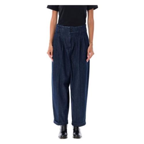 Indigo Wide-Leg Jeans med Plissert Front