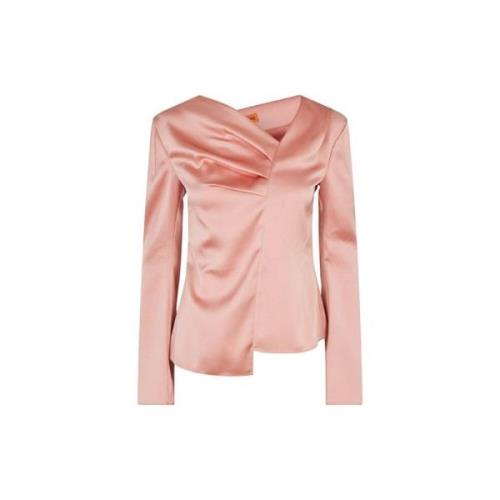 Rosa Tan Asymmetrisk Satengbluse