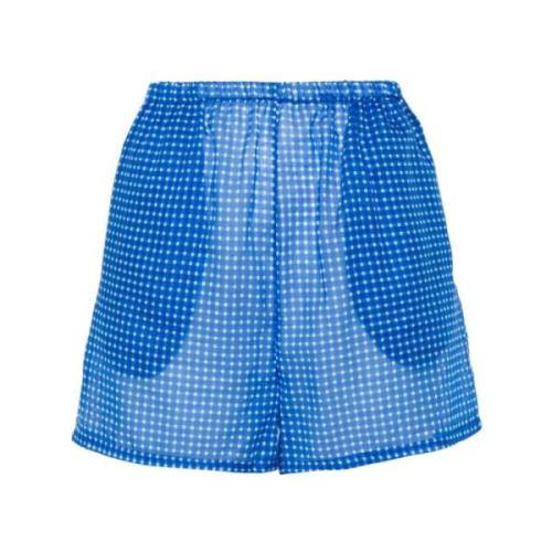 Blå Gingham Sjekk Bomullsshorts