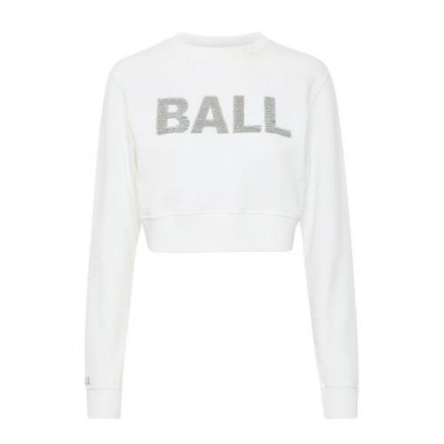 Hvit Cropped Sweatshirt med Paljett Logo