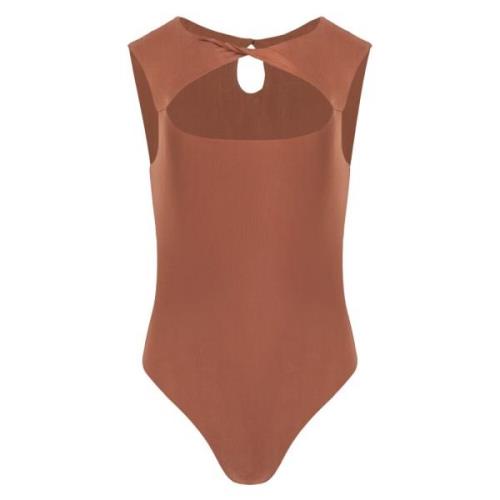 Sjokoladebrun Knotted Sleeveless Bodysuit