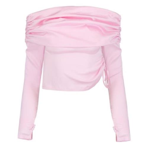 Stilig Rosa Off-Shoulder Rynket Topp