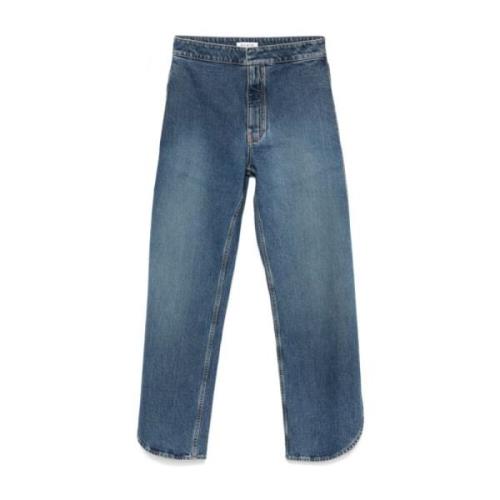 Blå Vasket Denim Jeans med Splitt