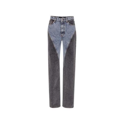 Blå Patchwork Straight Jeans Moderne Stil