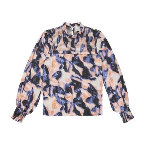 Blå Smock Top med Puff Sleeves