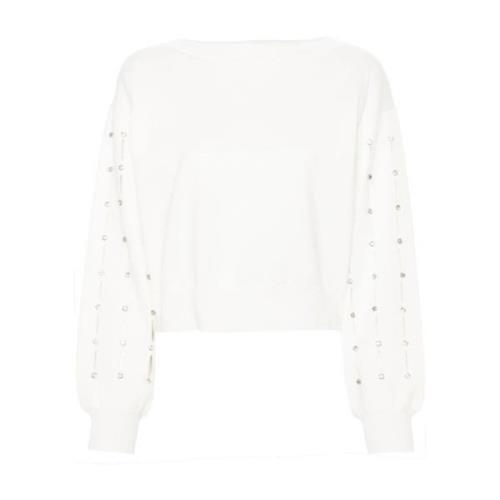 Hvit Rhinestone Sweater Cut-Out Stil