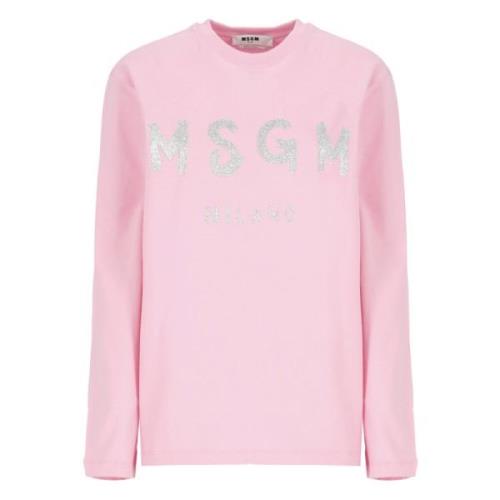 Rosa Glitter Logo Crew Neck T-skjorte