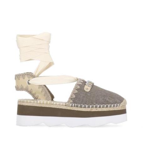 Beige Glitter Sandaler med Ankel Snøring