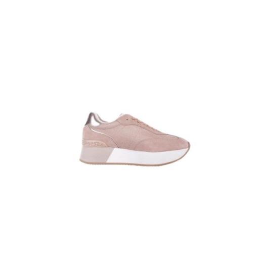 Rosa Sport Sneakers Logo Semsket Mesh