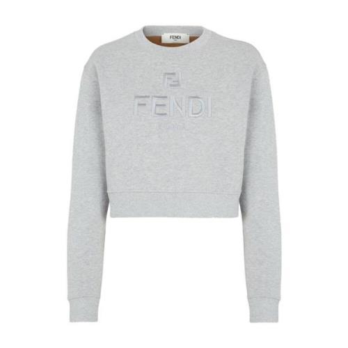 Brodert Crewneck Sweatshirt Grå Bomull