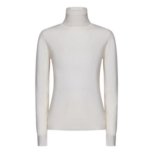 Hvit Ribbet Rullekrage Turtleneck Sweater